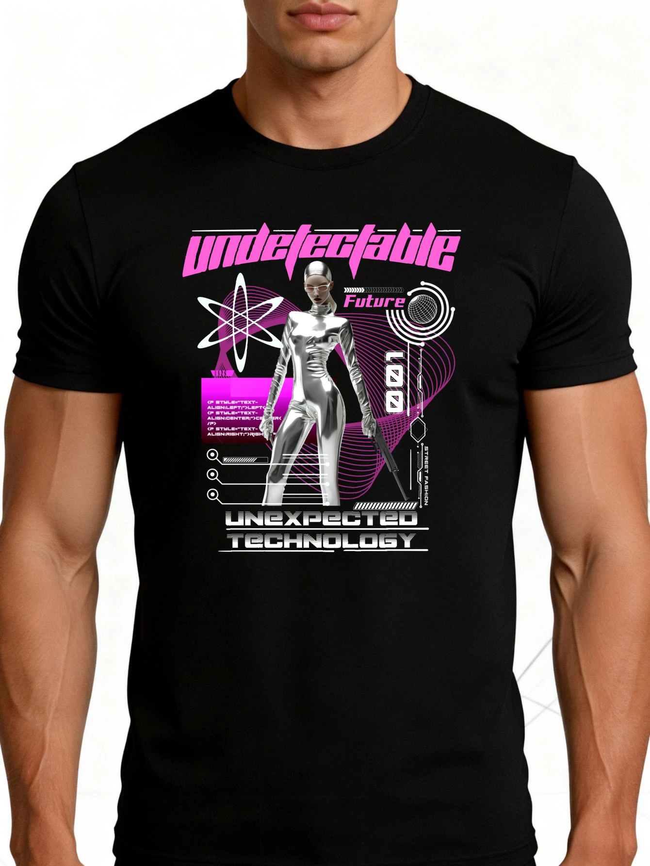 Futuristic Cyberpunk Style Men's T-Shirt with Subtle Tech Graphics Design, Perfect for Casual Wear in Spring and Summer, an Ideal Gift for Tech Enthusiasts and Fashion Lovers.