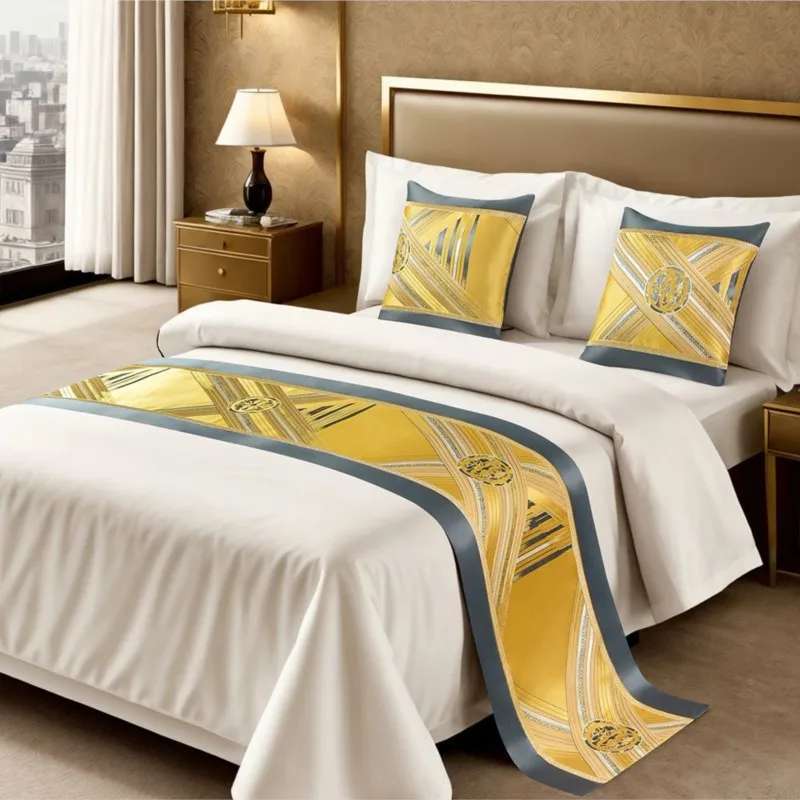 

Homestay Simple Modern Home Bed Flag Wedding Bedroom Hotel Jacquard Bed Flag Bed Tail Towel Bed Tail Blanket Bed Cover ZG956