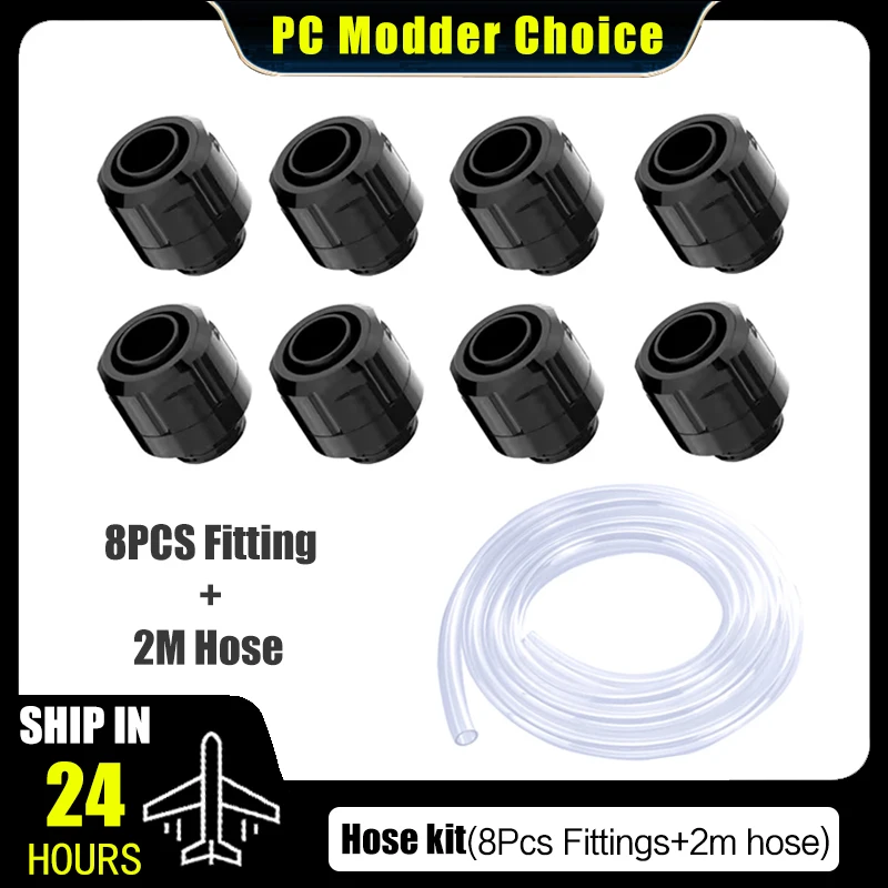 

FreezeMod 3/8'' Hose Pipe(PVC) + Fitting Kit, 10X13 10X16 Smooth Surface Hand-Tighten Compression Connector, 8+2 Combo 4 Colors