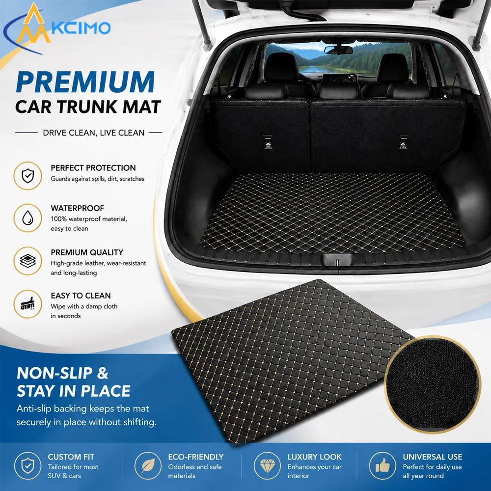 1pc Car Trunk Mat, Waterproof Wear-Resistant PU Leather Cargo Liner, Non-Slip Backing Cuttable Diamond Quilted Boot Mat
