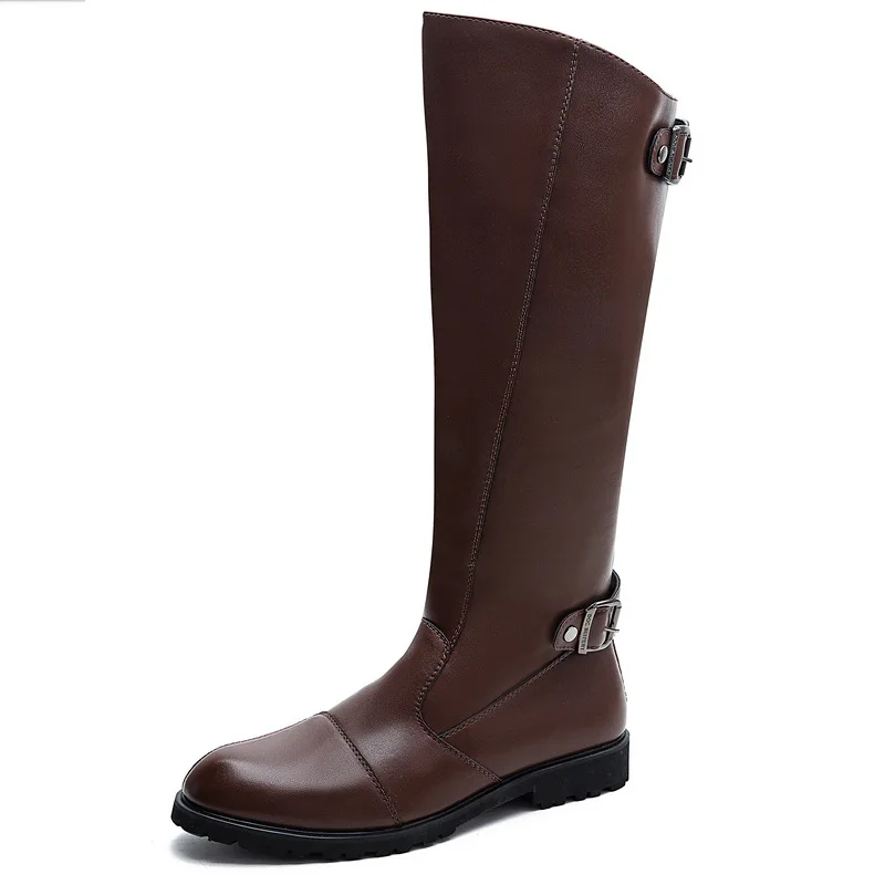 big size men fashion stage nightclub high knight boots black brown original leather shoes cowboy long boot cool motorcycle botas