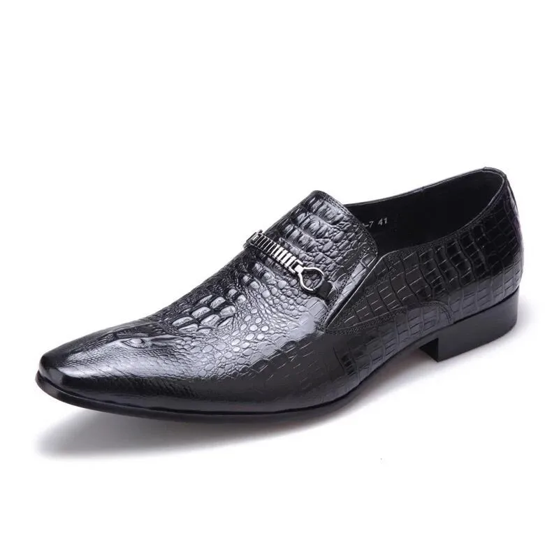 Chaussures en cuir véritable à motif crocodile pour hommes, mocassins Parker plats pointus, chaussures provoqué à enfiler, Oxfords de luxe, mode