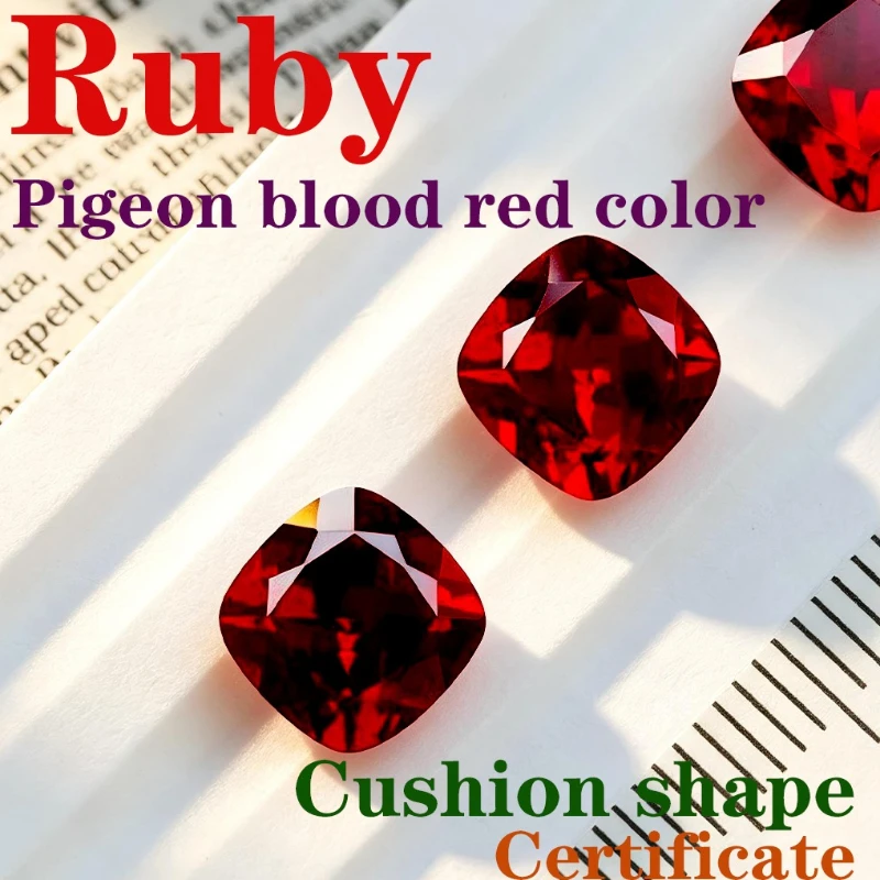 Pigeon Blood Red Color Ruby Laboratory Production Cushion Shape Available Certificate