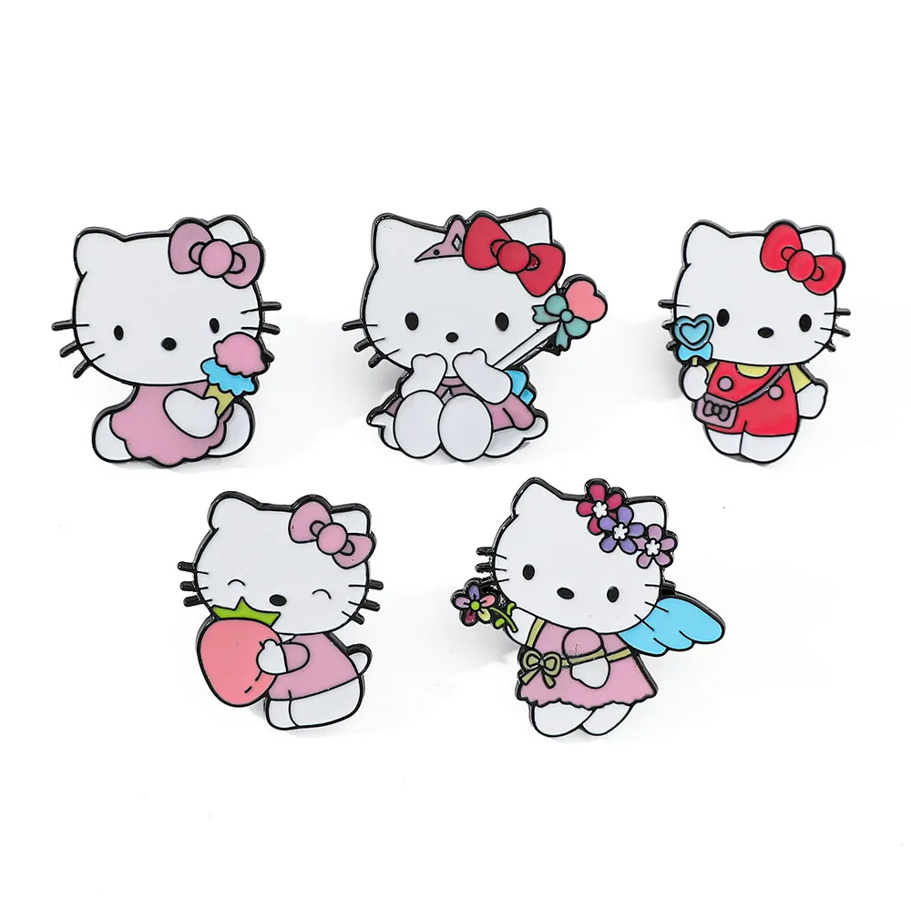 5 Pcs Cute cartoon creative Hello Kitty Metal Badge Character Enamel Brooch Accessory Men's and Women's Clothing Bag Accessories