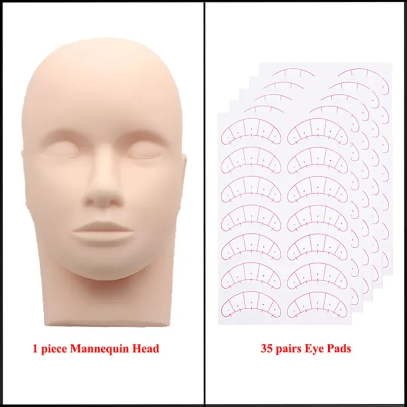 CNK Mannequin Head for Eyelash Extension With Practice Eyelashes Silicone Mannequin Head Eye Pads Lash Extension Supplies Kits