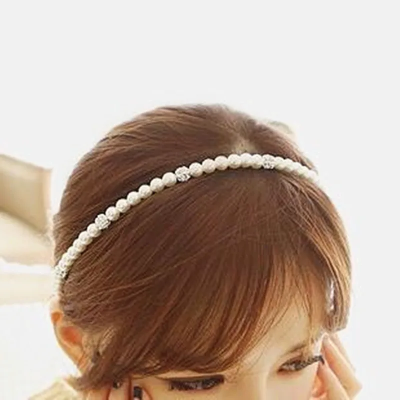White Ribbon Bridal Headband Tiara Imitated Pearl Hair Bands Elegant Trendy Crystal Head Pieces For Women Hair Accessories