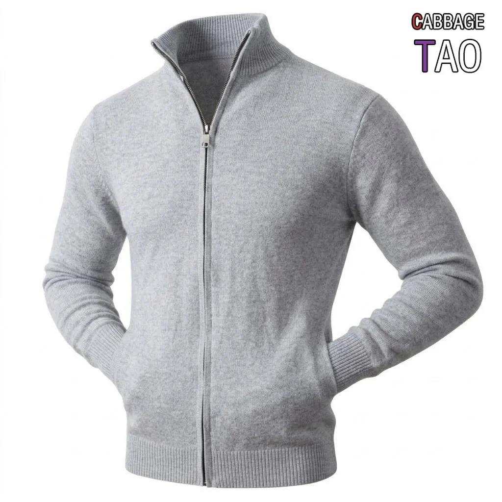 Autumn Mens Daily Mock Neck Open Cardigan Jumper Zip Knitted Coat Winter Cozy Pullover Outer Garment Long Sleeve Street Top