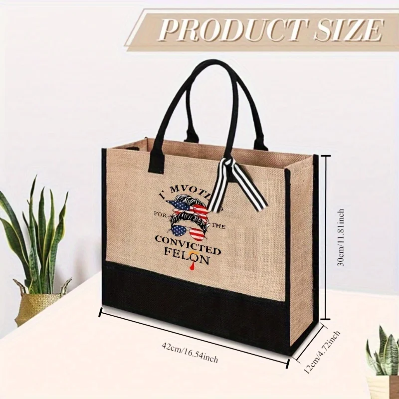 1pcs Tote Bag Fashion Printed Letter Tote Bag Cotton And Linen Shopping Bag Suitable For Travel Shopping Camping Shoulder Bag