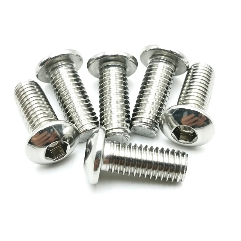 250/300/500Pcs M3 M4 M10 M12 201Stainless Steel Button Head Socket Cap Screws Full Thread Coarse Thread Metric Bolt Fastener