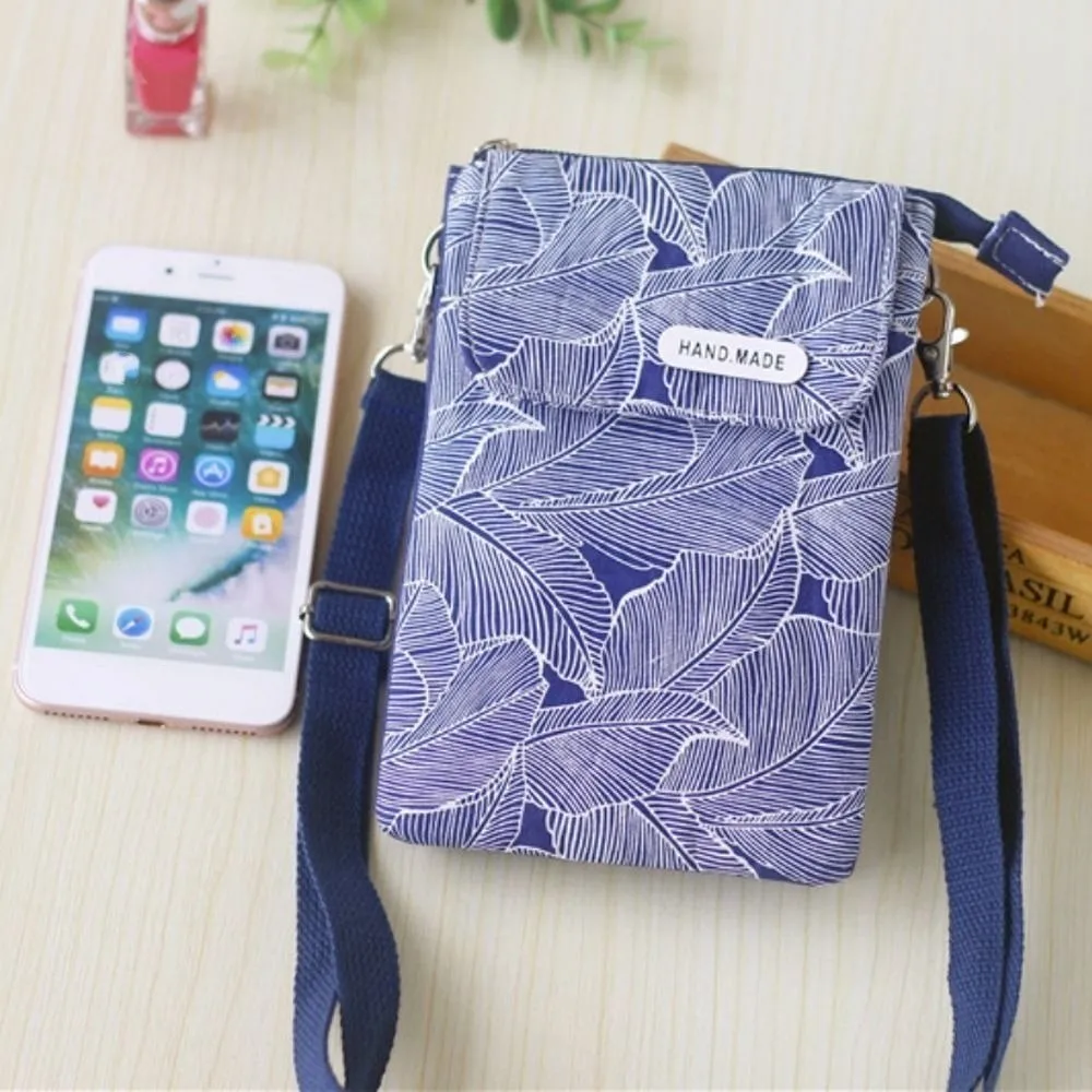

Fashionable Pastoral Mobile Phone Bag Leaves Cotton Phone Crossbody Bag Cute Fashion Women's Messenger Bag Lady