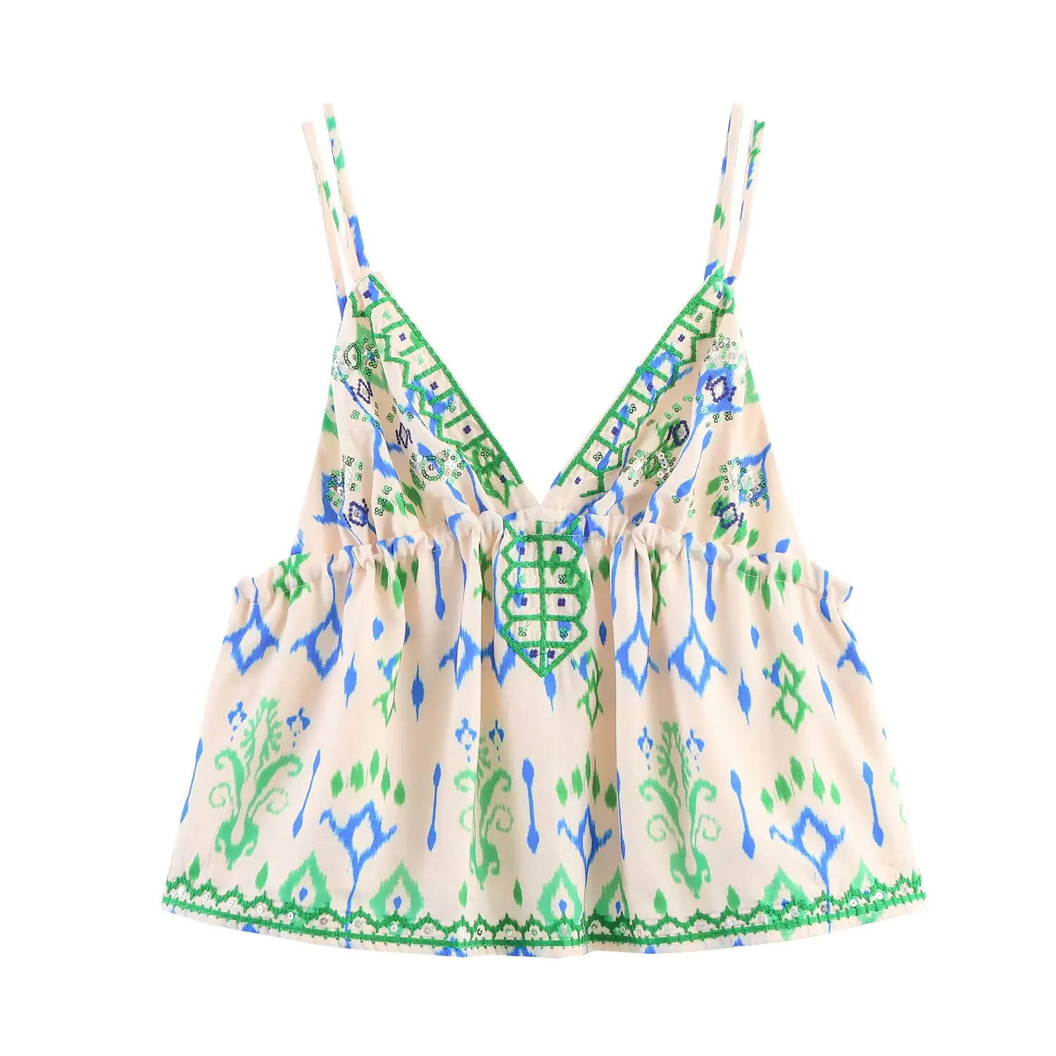 

DiYiG Women 2025 Summer New Product Fashionable Embroidered Fine Strap Unique V-neck Versatile Backless Top Mujer