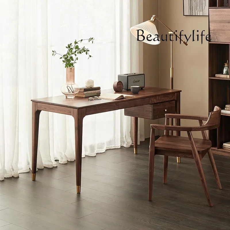 Nordic Retro Black Walnut Wooden Desk Modern Simple Home Writing Desk Light Luxury Study Study Table