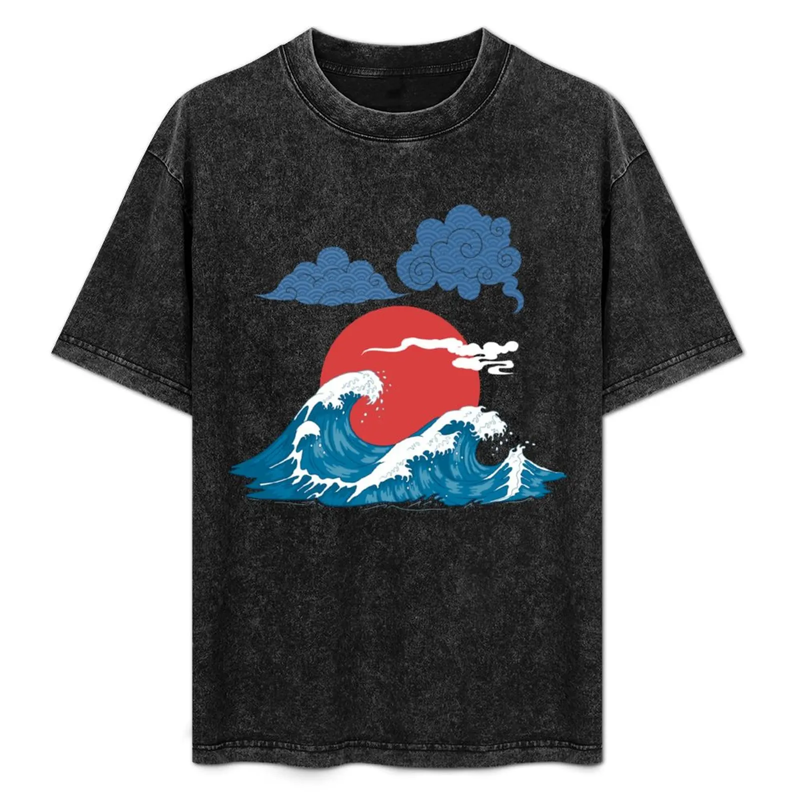 

Ocean Blue White Illustration T-Shirt Daily Casual Short Sleeve Tee Shirt