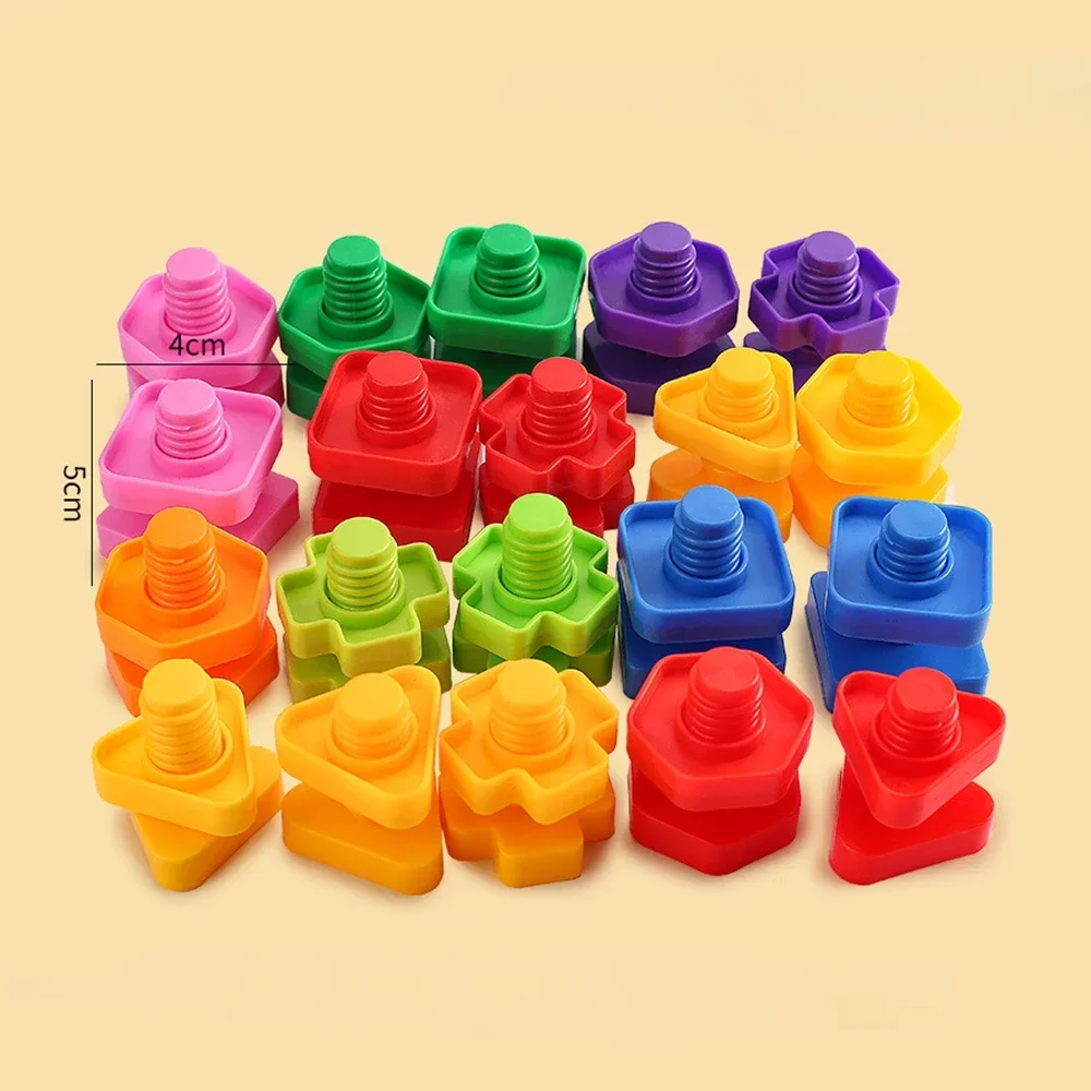 10/20Pcs Screw Building Blocks Nut Shape Match Puzzle Toys For Children Infant Montessori Shape Color Recognize Educational Toys