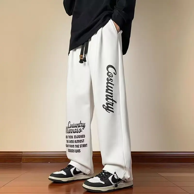 Pantalon de survêtement hip hop décontracté pour hommes, streetwear de style coréen, pantalon sarouel, taille élastique américaine, pantalon cargo à jambes larges pour jeunes hommes