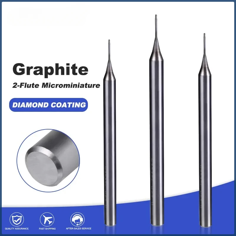 

CNC Process Diamond Coated Carbide Straight Shank Flat/End Nose End Mill 2-Flute Micro Diameter Graphite Milling Cutter