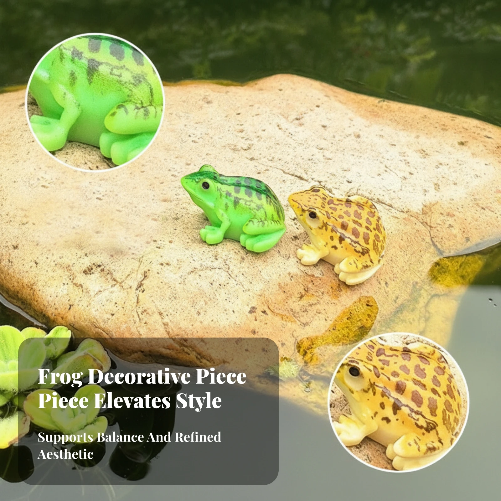 Baby Frog Ornament Yellow and Green Compact Garden Decor Whimsical Seated Frog Figurine for Pond, Balcony