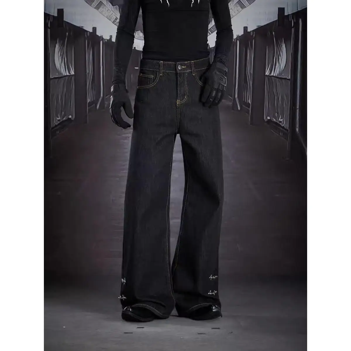 

Deep Blue Wide Leg Jeans Women's Autumn Winter New High Waist Black Straight Narrow Version Slimming Pants Casual Pure Color