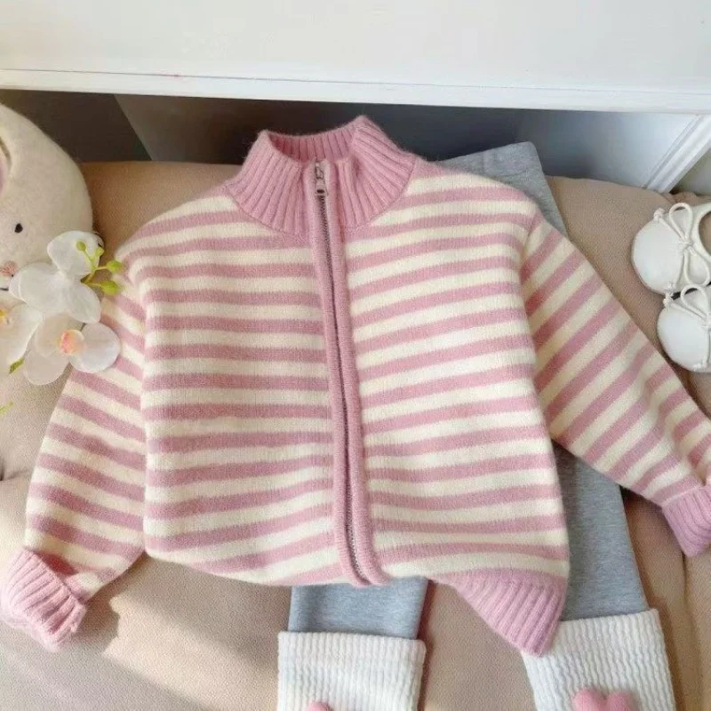 Autumn Children's Sets 2-piece Knitted Jack Long-sleeved Jacket + Trousers Casual Simple Outerwear Striped Street Style