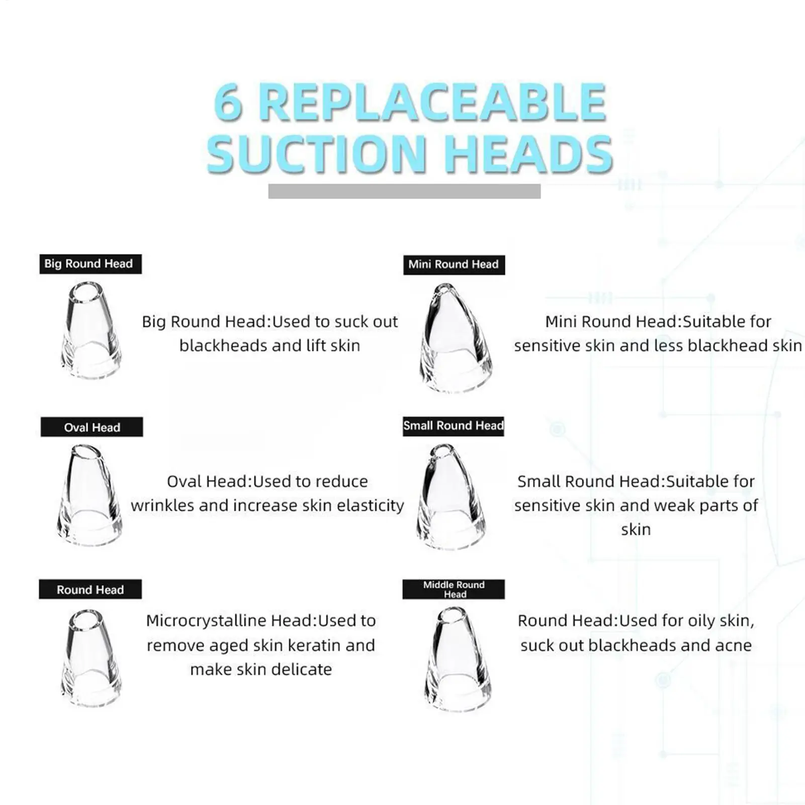 Vacuum For Face 6 Heads Electric Suction Rechargeable Remover Deep Clean Vacuum For Home Travel Gym Spa Salon Shower Bathroom
