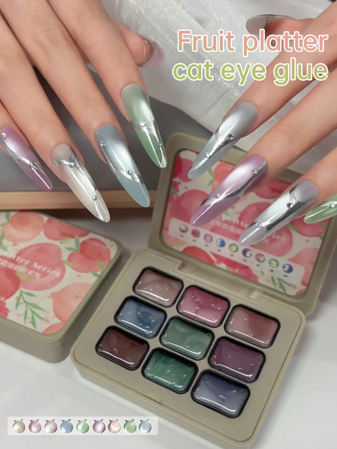 MORDDA9 Uds plato de fruta pegamento de bofetada de ojo de gato difuminado enlatado alta saturación pegamento de esmalte de uñas semisólido salón de uñas
