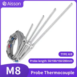 M8 Screw Probe Thermal Thermocouple 50mm 150mm 100mm 200mm K E J PT100 TYPE 1/2/3/4/5m Industrial Oven Temperature Sensor 0-400℃