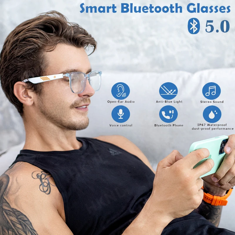 Smart 3D Anti-Blue Voice Control Glasses Wireless Bluetooth Sunglasses Hands-Free Calling TWS Music Sports Waterproof Eyeglasses