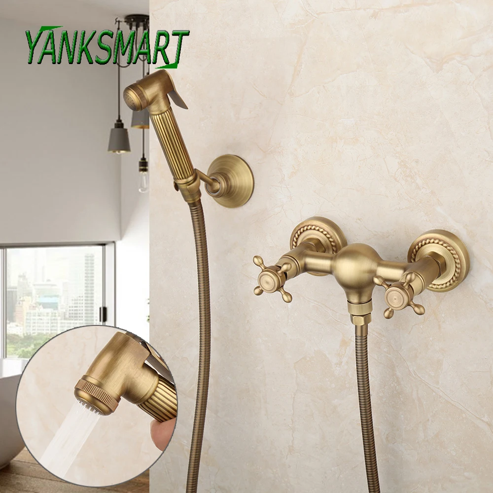 

YANKSMART Antique Brass Handheld Toilet Bidet Sprayer Set Cold and Hot Water Corner For Valve Bidet Faucet Hand Shower Head Tap