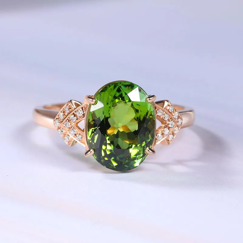 

New Oval Emerald Tourmaline Elegant Open Ring for Women 18K Rose Gold Plated Jewelry