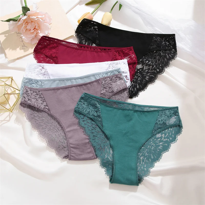 FINETOO 3Pcs/set Sexy Lace Panties Women Floral Briefs S-XL Ladies Underpants Low Waist Lace Underwear Female Lingerie 6 Colors