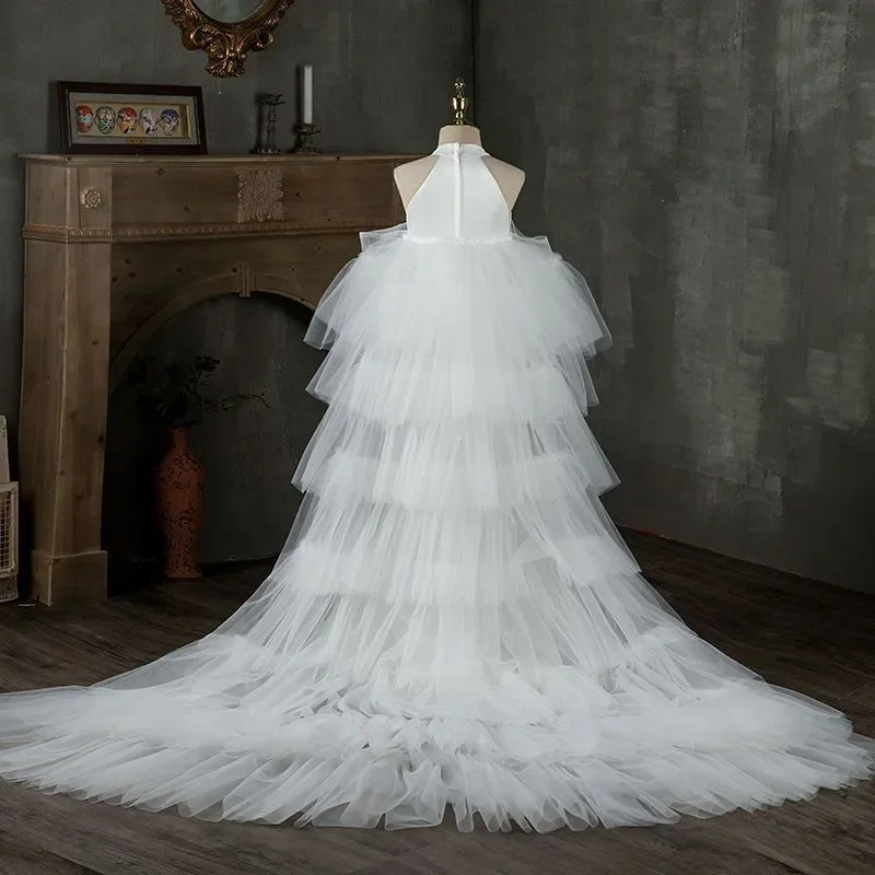Chinese Style Children Girl Elegant Fashion Dress High End Chic Princess Dresses Tulle Trailing Frocks Formal Pageant Costume