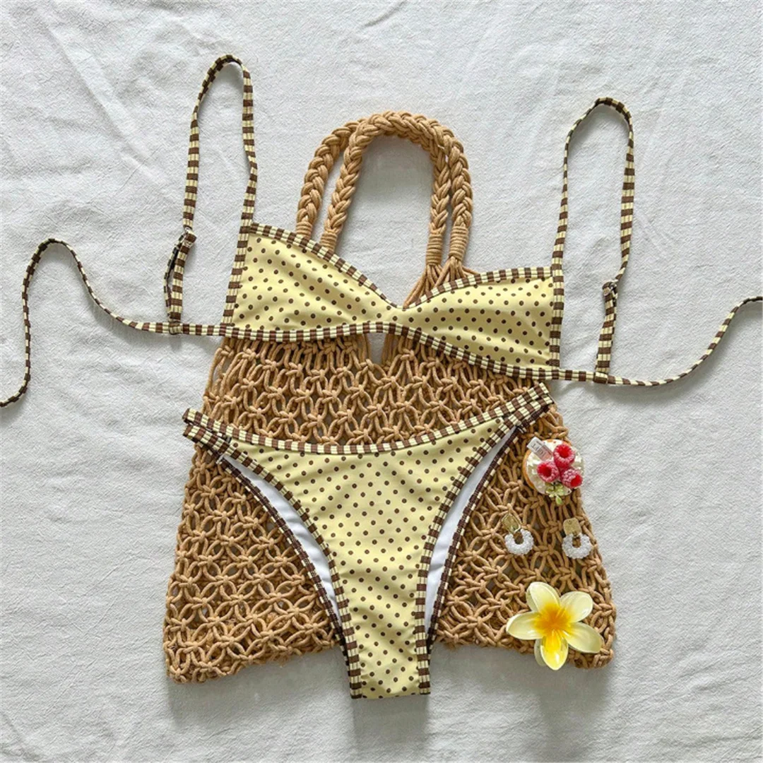 S - XL Polka Dot Bikini Damen Badeanzug Zweiteiliger Bikini-Set mit Polsterung und hohem Beinausschnitt Badebekleidung Badeanzug V8181 – Detail 3