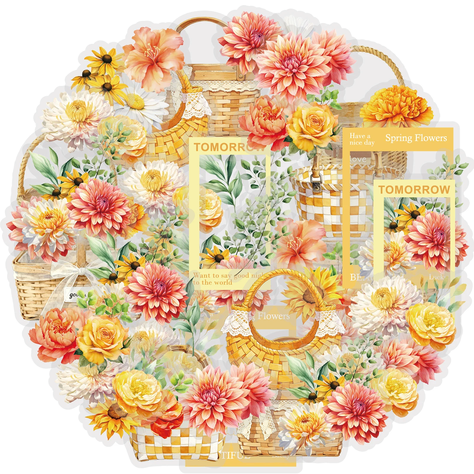 Etori Life Zhenjianzhitang 20Pcs Zhenjianzhitang Stickers Gentle Warm-Toned Watercolor Vine Baskets and Flowers Fresh Plant Container Decoration Materials for Laptops, Phone Stickers, Luggage, Scrapbooking Supplies, Office Decoration Accessories, Room Decoration, DIY Artwork, Gift Paper Bags, Card Making, Children's Stickers, Birthday Gifts, Stickers That Are Not Easily Damaged by Water