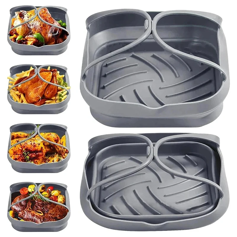 1 قطع 20 سنتيمتر الهواء المقلاة سلة سيليكون صينية وعاء مع مقبض 8 بوصة مربع Airfryer الخبز قالب بطانة طوي أدوات المائدة في الهواء الطلق #4