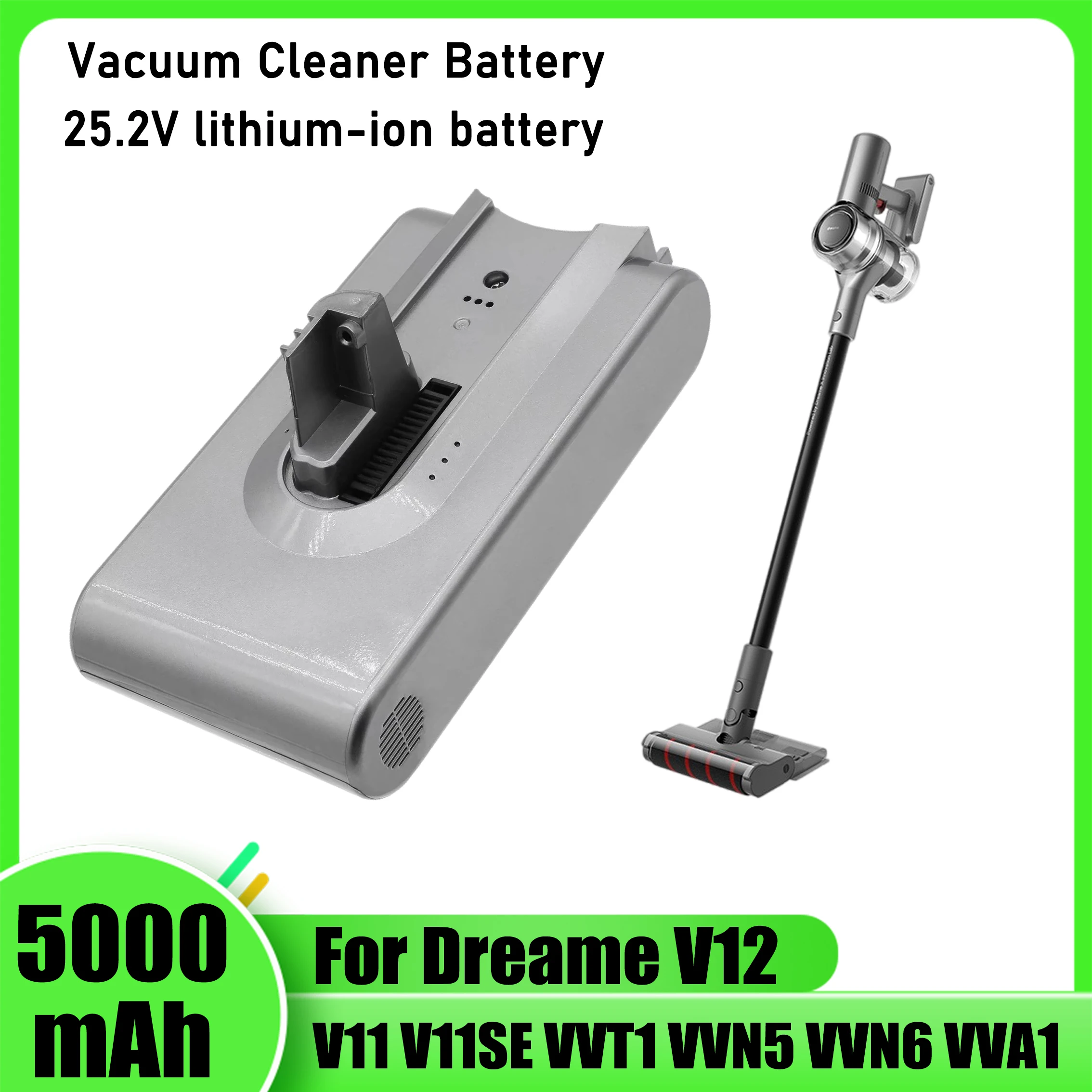 For Xiaomi Dreame V11 V11SE V12 VVT1 VVN5 VVN6 VVA1 V12Pro vacuum cleaner battery 25.2V 5000mAh, longer range and more efficient