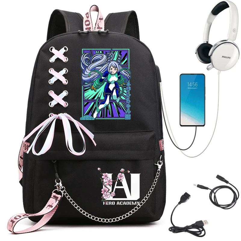 My Hero Academia Anime Print Student Backpack with Webbing Straps Girls School Bag Lightweight Casual Daypack