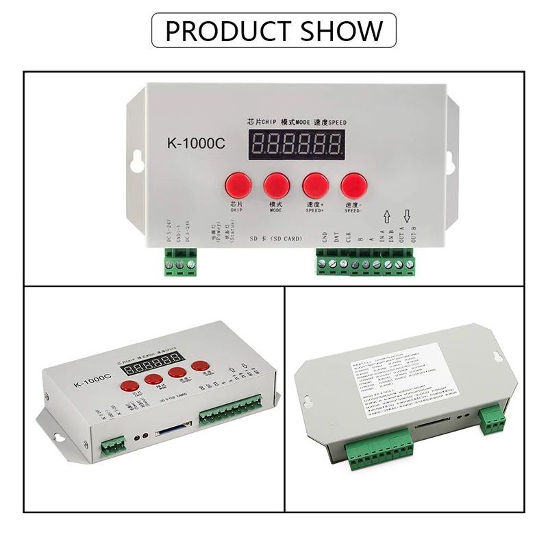 K-1000C(T-1000S Updated) Program 2048 Pixels Controller for APA102/SK6812/WS2812B/WS2813/SK9822 DC5~24V IC strip pixel light