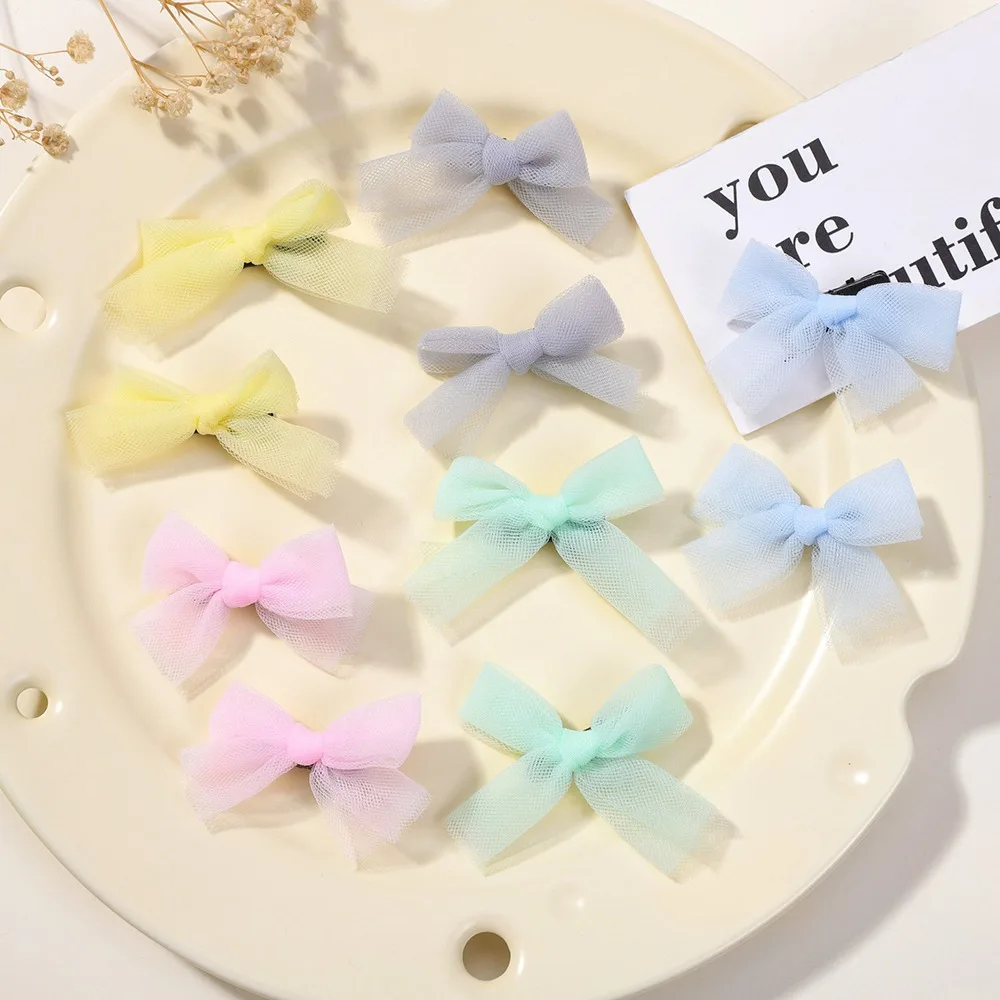 10pcs/lot Children's Hair Clips Baby Bow Headpieces Little Girls' Hairpin Hair Accessories Cute Mesh Gauze Bowknot Headclips