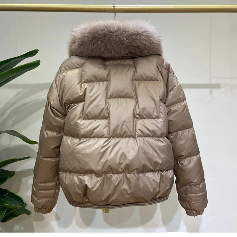 Lapel Fox Fur Big Fur Collar Stitching Mink Short Down Jacket New Women\'s Clothing Plate Buckle Bread Coat Winter Clothing Coats