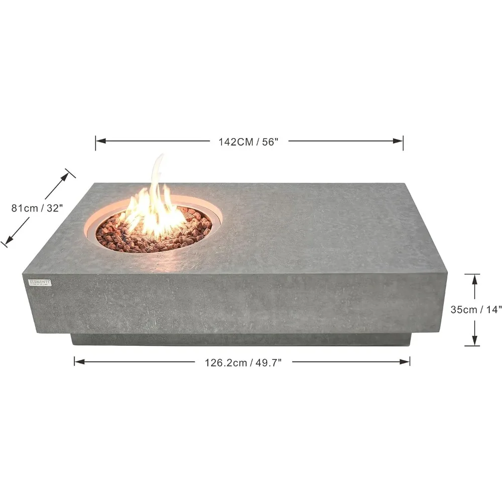 Fire Pit Cast Concrete Fire Table, Outdoor Fire Pit Electronic Ignition | Canvas Cover, Lava Rock included | Free AMS Wind Guard