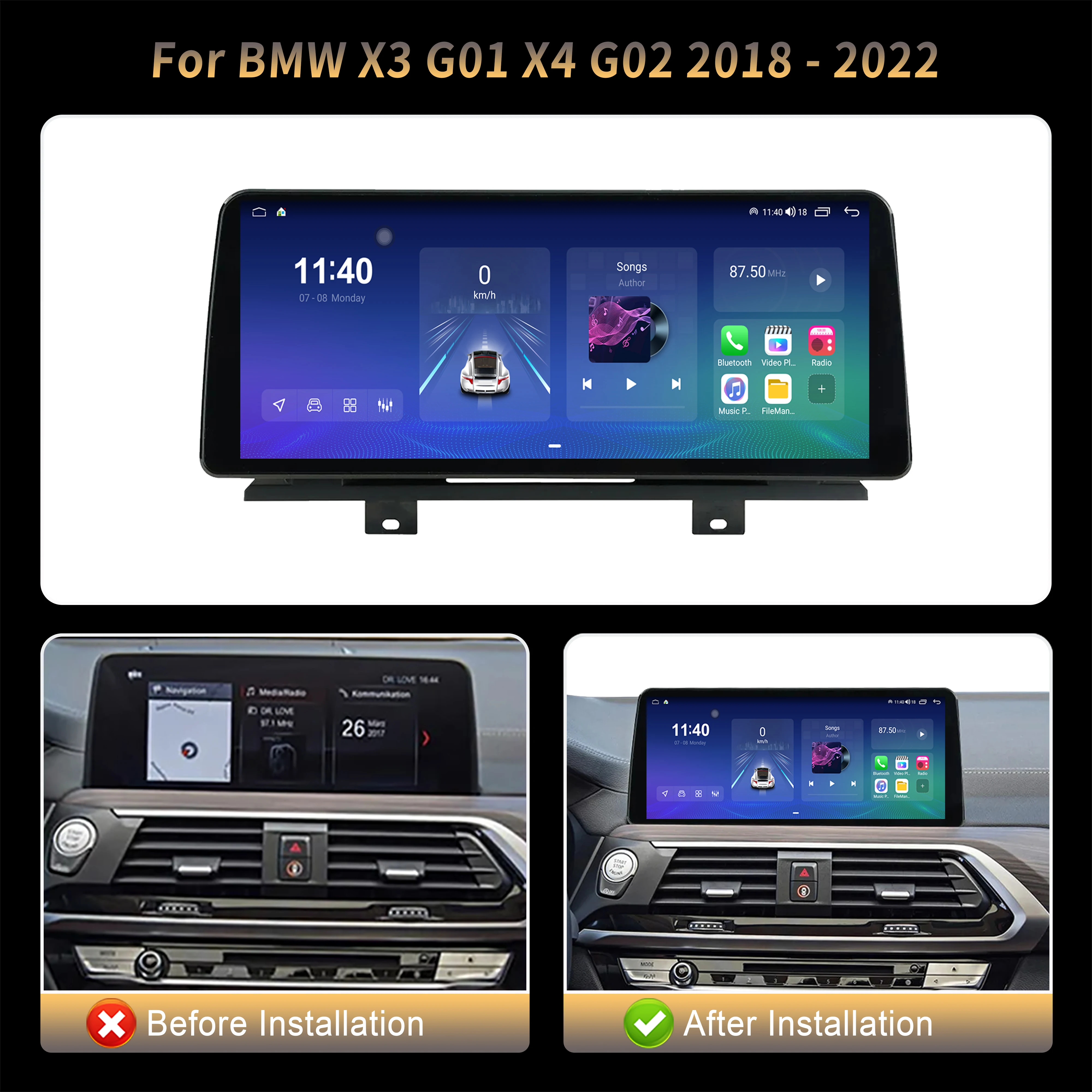 سيارة الوسائط المتعددة الملاحة 12.3 ''أندرويد 14 لسيارات BMW X3 G01 X4 G02 2018 - 2022 رئيس وحدة واي فاي شاشة ستيريو Carplay اللاسلكية