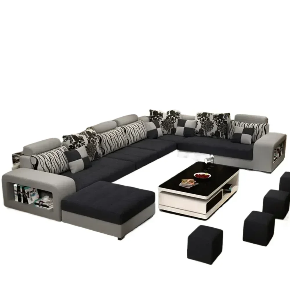 Living Room Sofas Set, Luxury USB Charging 7 Seater Modern European Fabric Dark Grey 360 * 240 * 176 Cm, Luxury Sofas Sets