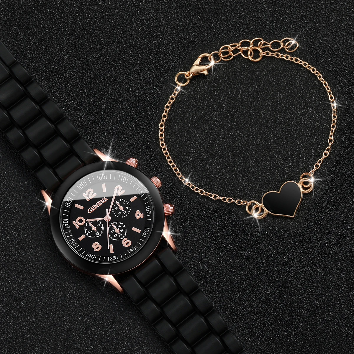 4PCS/Set Couple\'s Watches Casual Men Women Silicone Band Quartz Watch Heart Bracelets Set(Without Box)