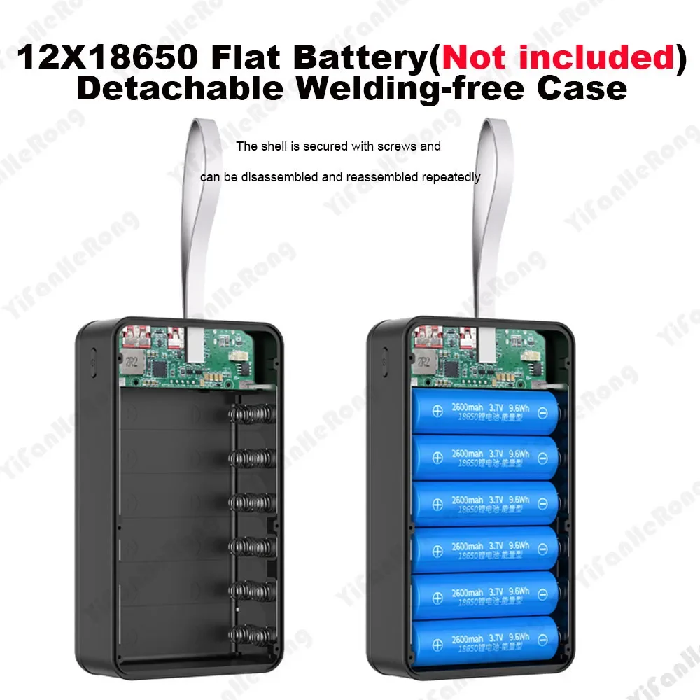12pcs 18650 Battery Power Bank Case Shell DIY Dual USB Type C 10W 22.5W 15W Wireless Charging Battery Not Included for Phone P12