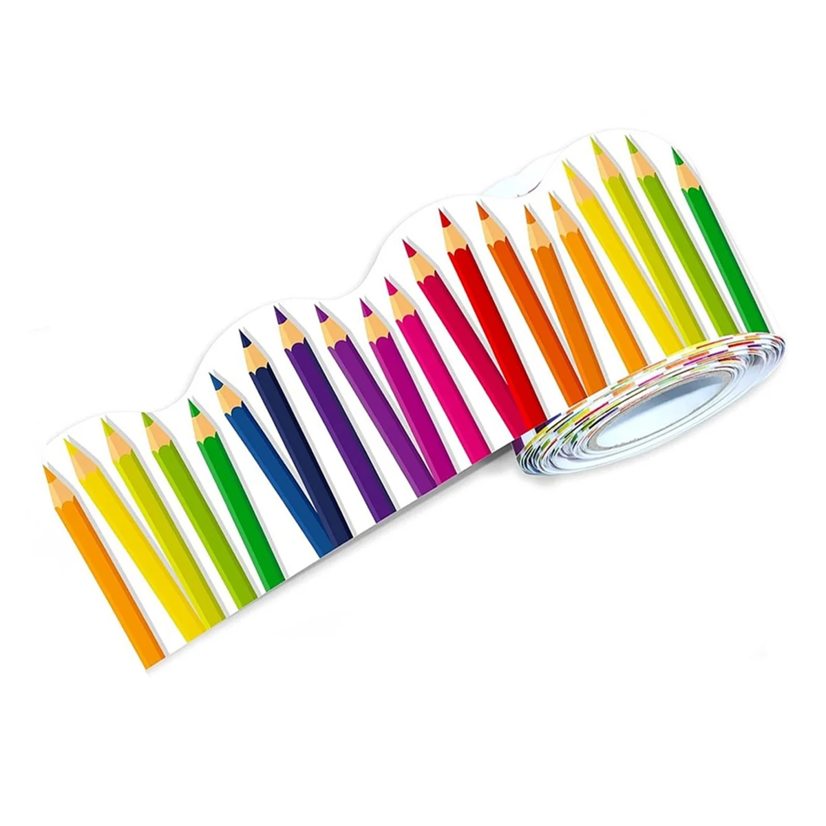 KEKA 1 Roll 59ft Self Adhesive Bulletin Board Borders Scalloped Border Trim with Pencil Patterns for Classroom Office Decor