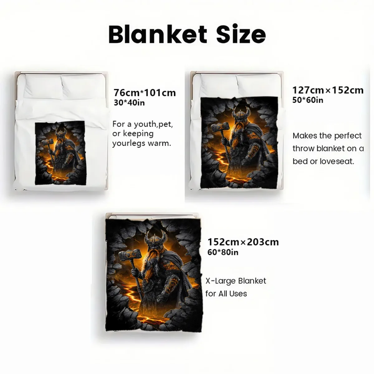 Viking Burning Cave Print Throw Blanket, Soft Cozy Blanket for Sofa Bed, Versatile Home Decor