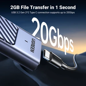 Casing SSD UGREEN M2 Adaptor Penutup SSD SATA M. 2 NVMe 20Gbps Penutup Eksternal USB 3.2 Gen2 USB C Mendukung Tombol M dan B&M 10 ssd thunderbolt penjualan terbaik - №