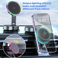 15W Fast Charging Wireless Charger Car Magnetic Mobile Phone Holder Wireless Charging Vacuum Suction Cup With Rainbow LED Light
