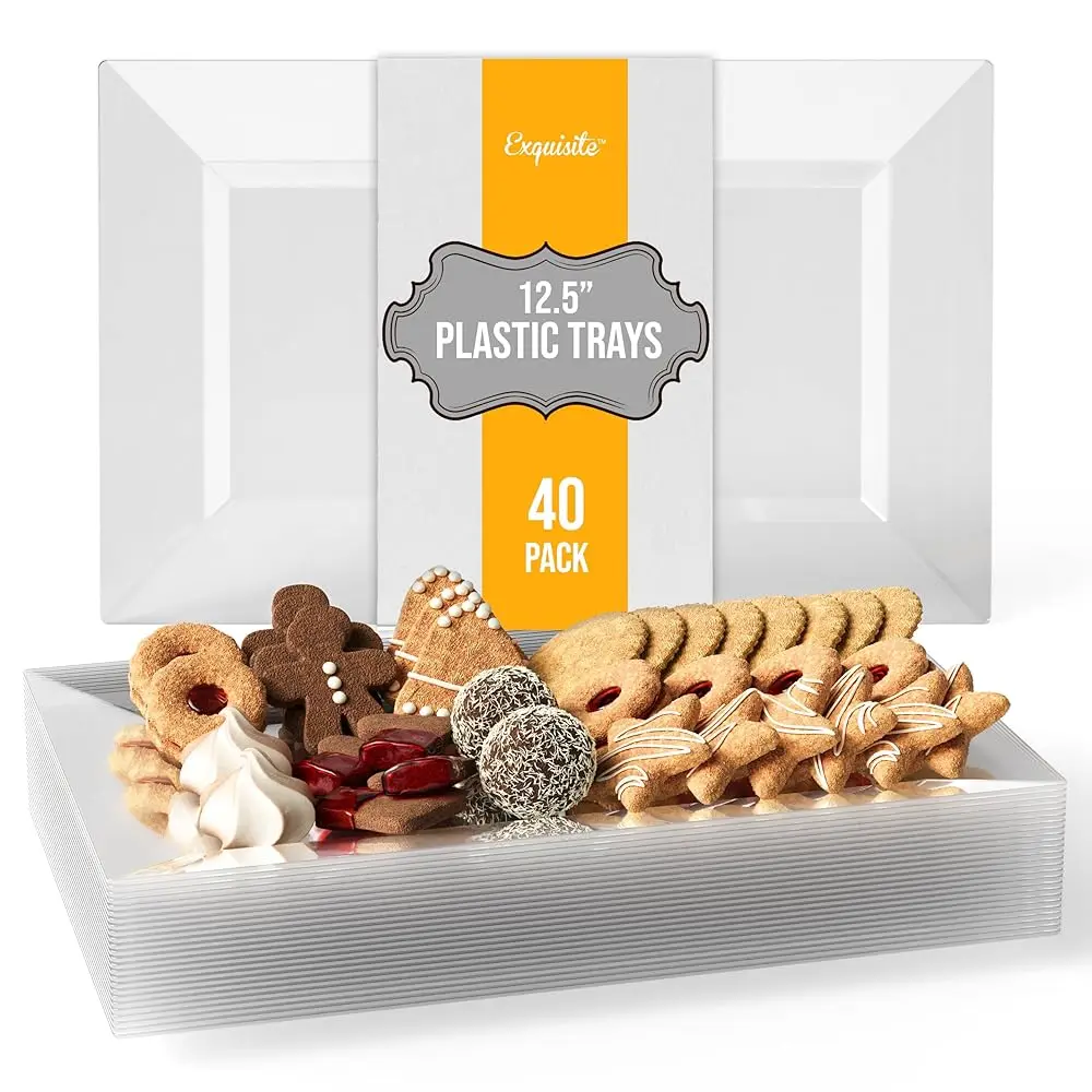 

Plastic Serving Trays For Party - 40 Pcs 12.75 H Clear Serving Platters, Plastic Trays For Food, Clear Tray, Food Tray