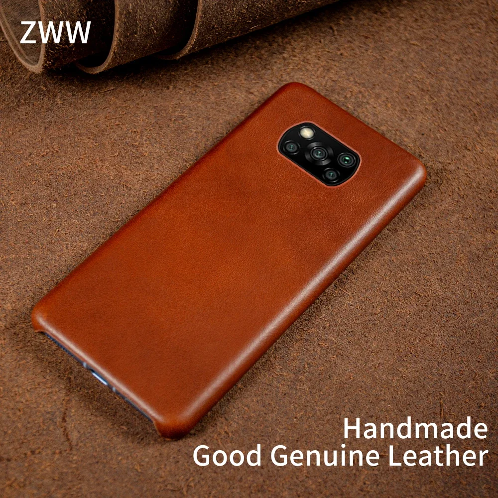 Genuine Leather Phone Case For Xiaomi Poco Series Cover Hand Made Oil Wax Pattern X3 X4 M3 M4 M5 F1 F2 F3 F3GT F4 F4GT C40 C50